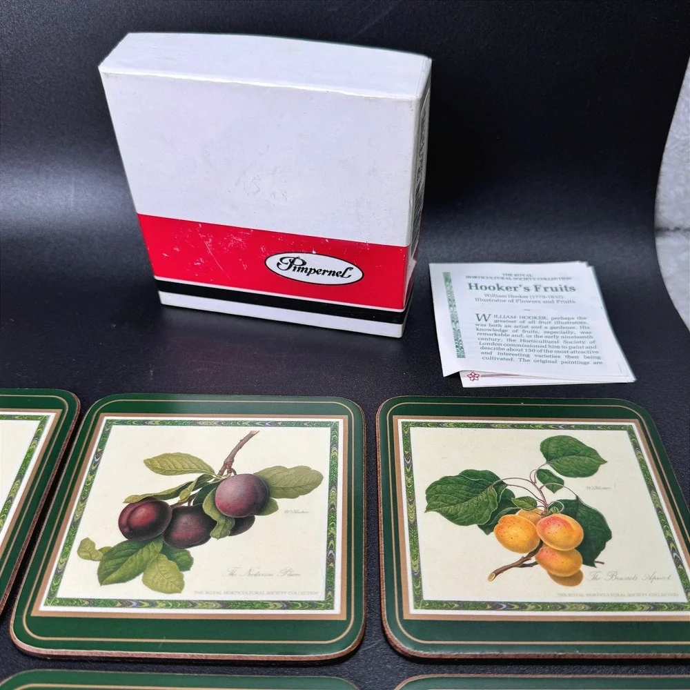 Pimpernel Hooker's Fruits Coasters Set 6 RHS Botanical Made England Boxed